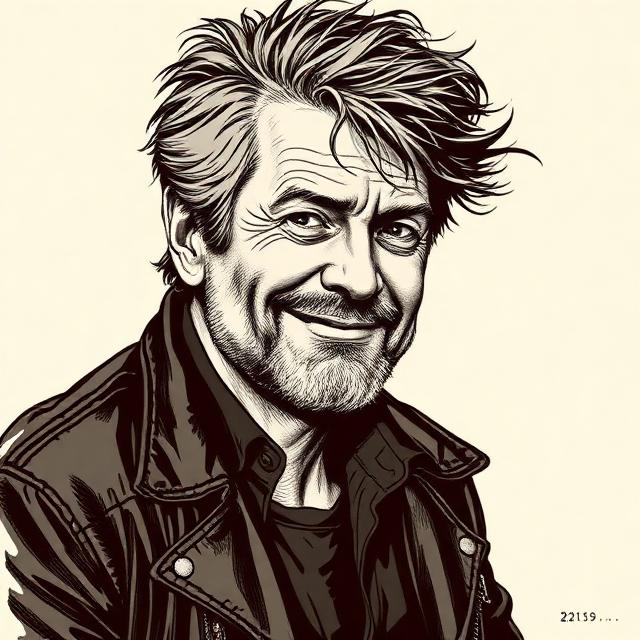 Stiliserat porträtt av Neil Gaiman